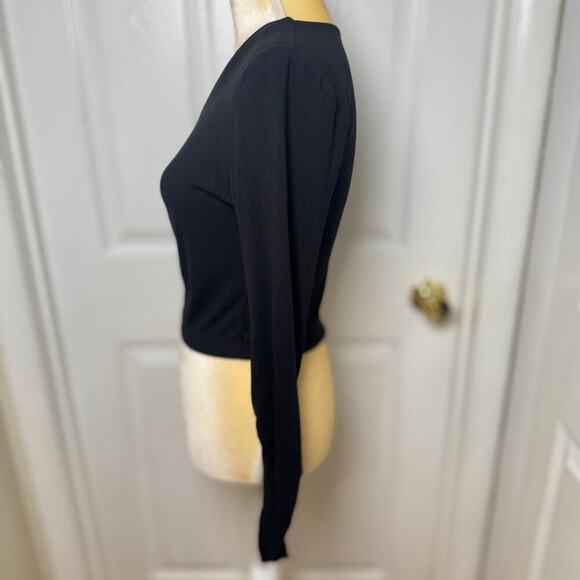 House of Harlow 1960 Black Long Sleeve Asymmetrical Rouched Crop Top - Small - Picture 6 of 10